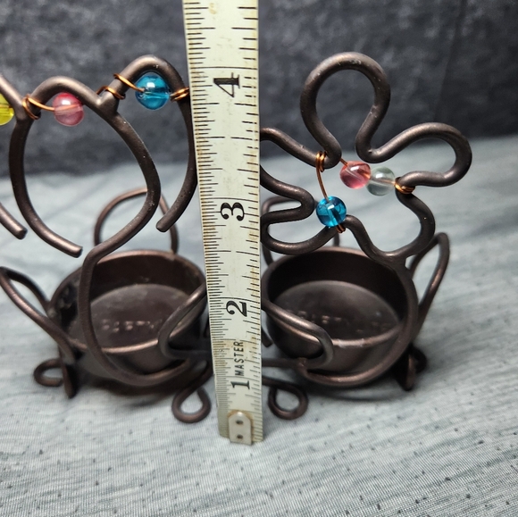 Partylite Beaded Flowers x2 Bronze Wire Tealight Holder Pair - Picture 5 of 6